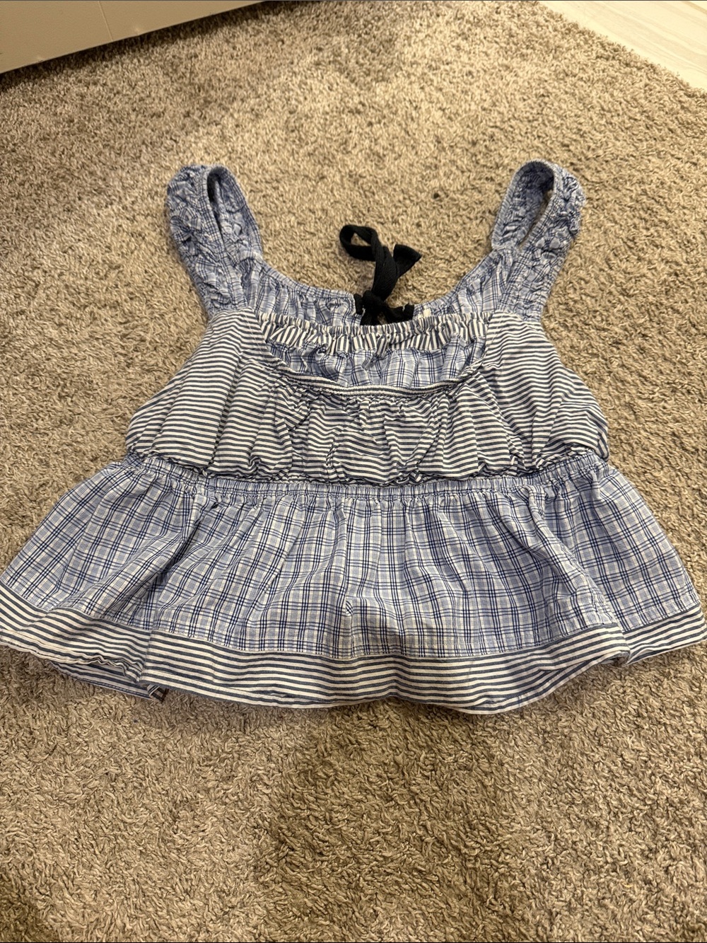 Anthropologie Blue Plaid Ruffle Tank